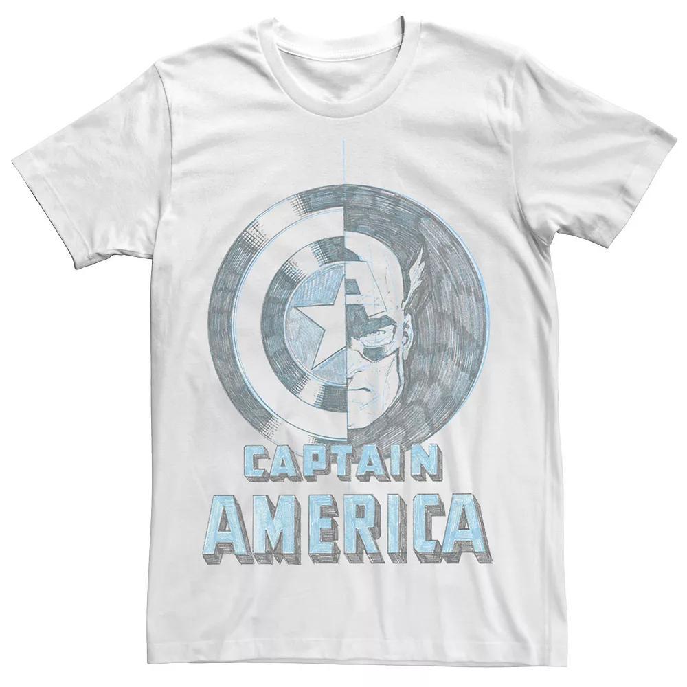 Men's Marvel Captain America Half Face And Shield Portrait Tee, Size: Small, White Product Image
