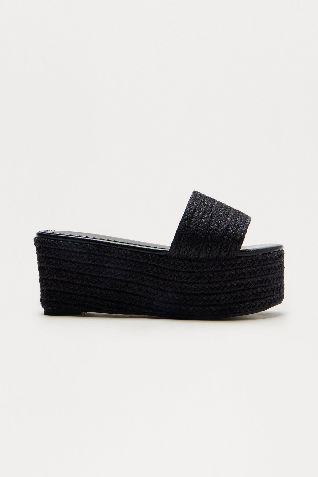 Sand Jute Platform Wedges - Black Product Image