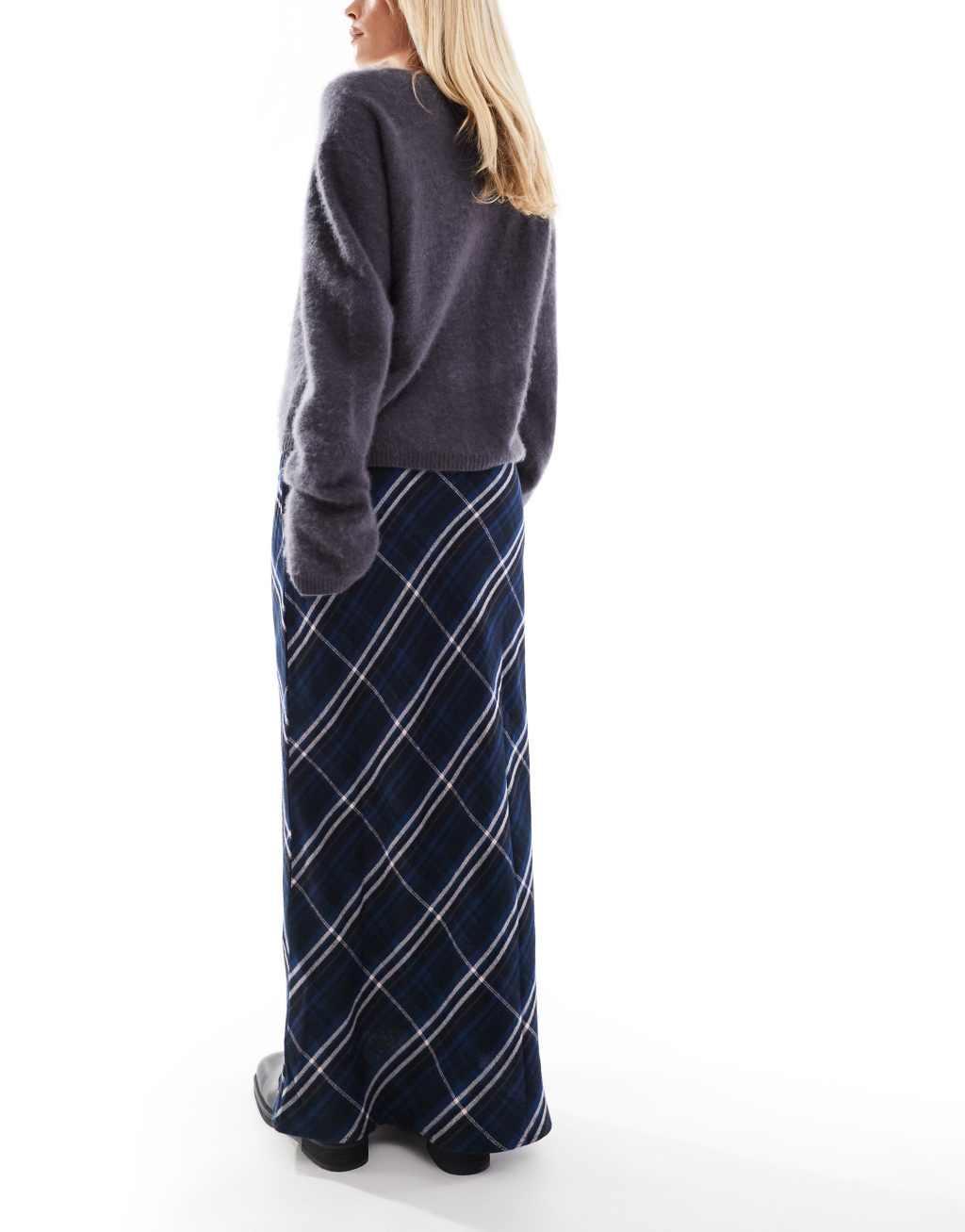 ASOS DESIGN Petite tie waist maxi in blue & pink check Product Image
