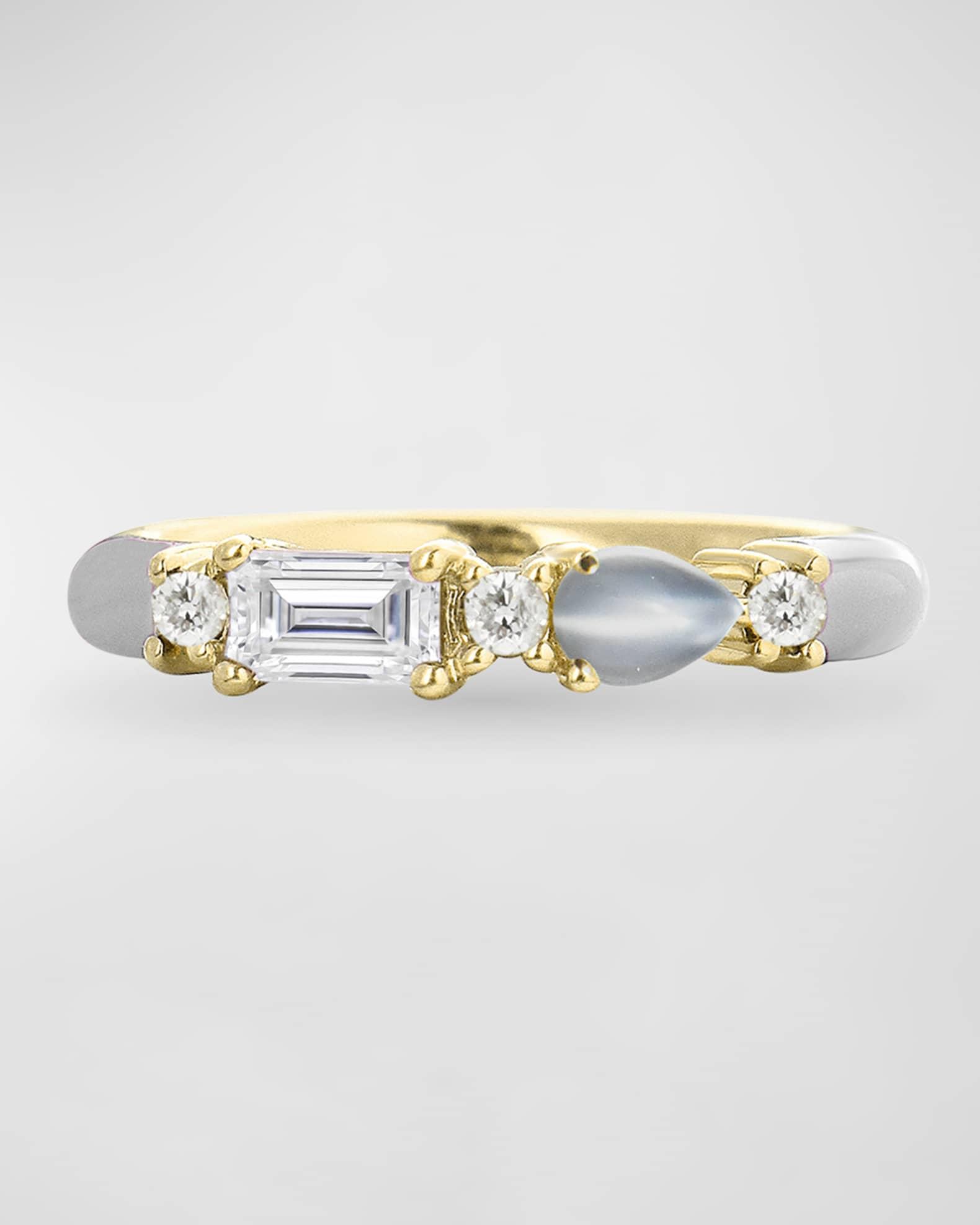 Blue Zircon and White Opal Ocean Blue Enamel Ring, Size 7 Product Image