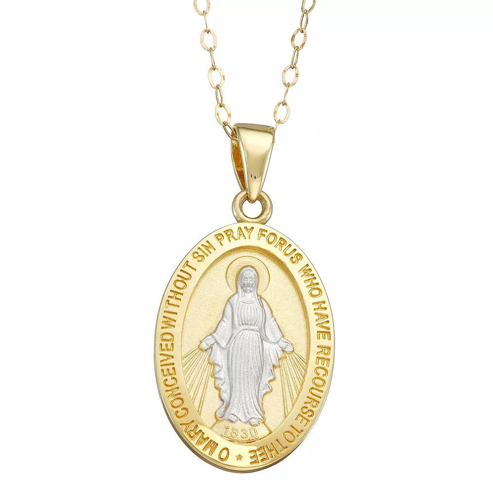 14k Gold Two-Tone Oval Miraculous Medal Pendant Necklace, Women's, Size: 18" Product Image