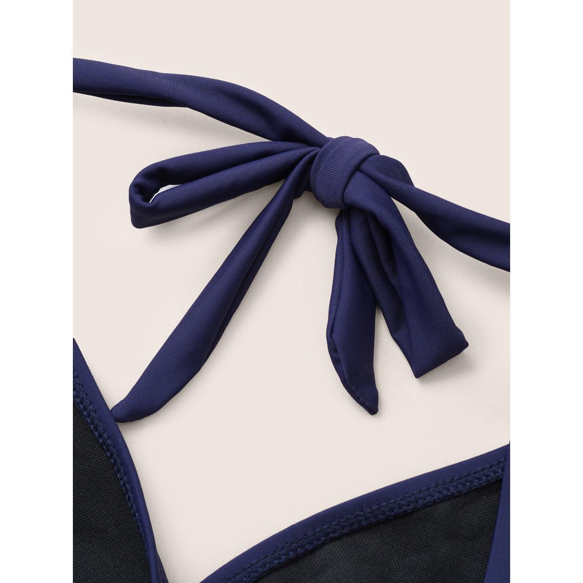 Plus Size Solid Ruffle Hem Empire Waist Halter Neck Swim Dress Women's Swimwear Indigo Beach Bodycon Halter neck High stretch Curve Swim Dresses BloomChic 12/L Product Image