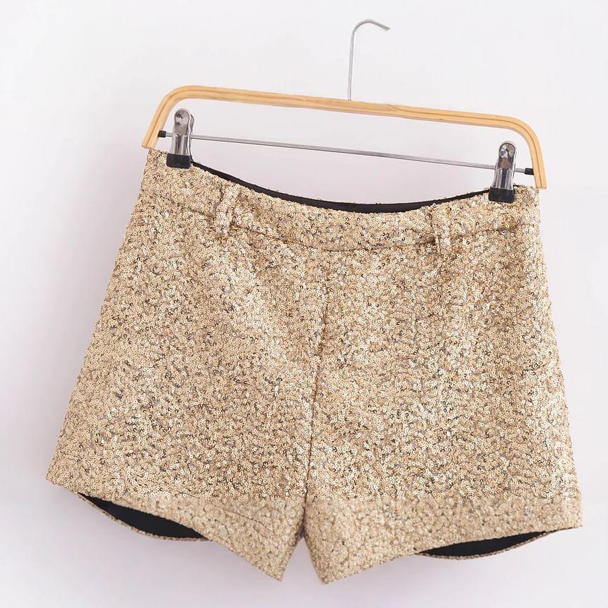 High Waist Sequin Dress Shorts Product Image