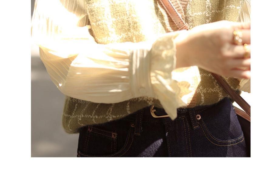 V-Neck Patterned Button Sweater Vest Product Image