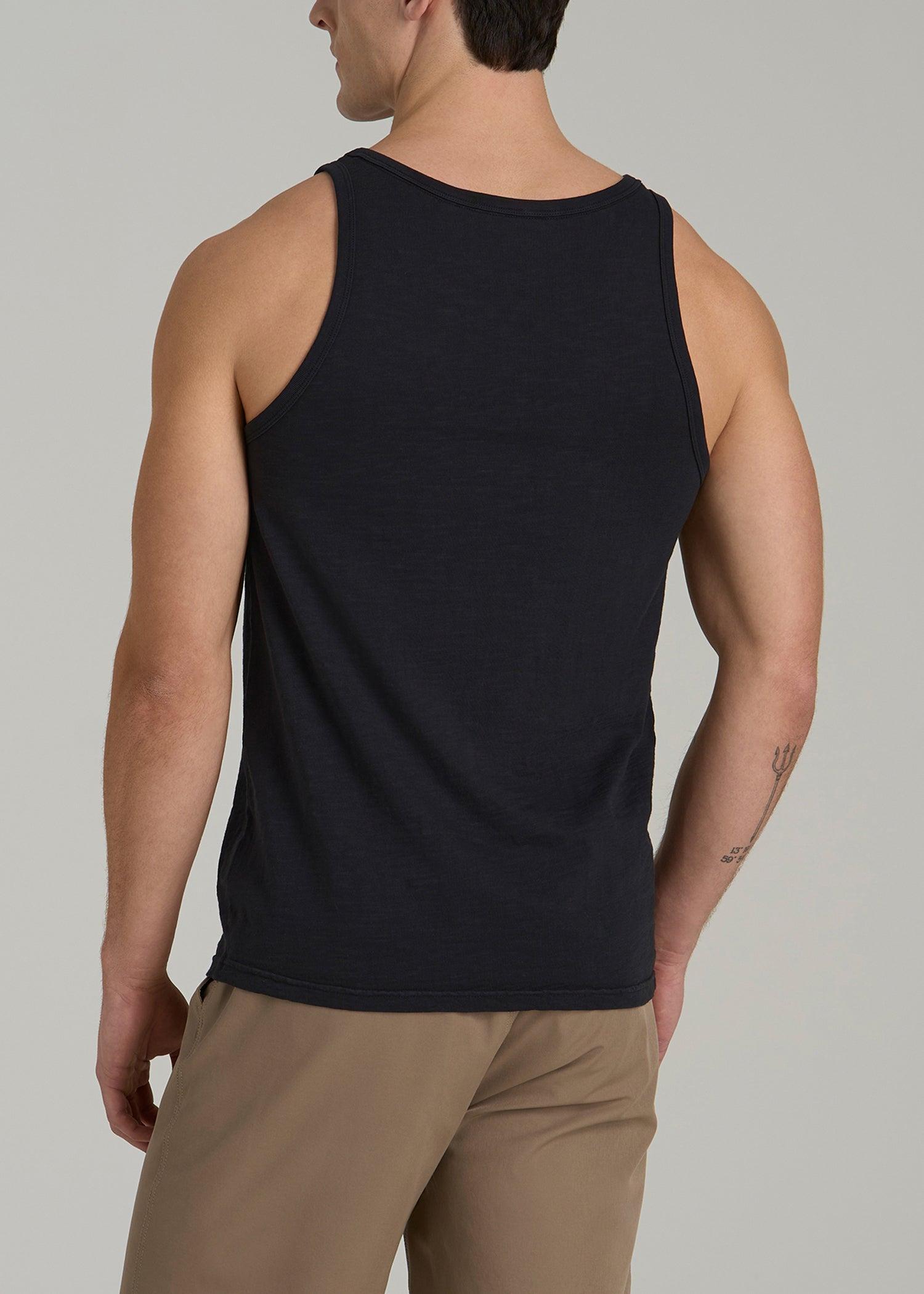 Garment Dyed Slub Pocket Tall Men's Tank Top in Black Product Image