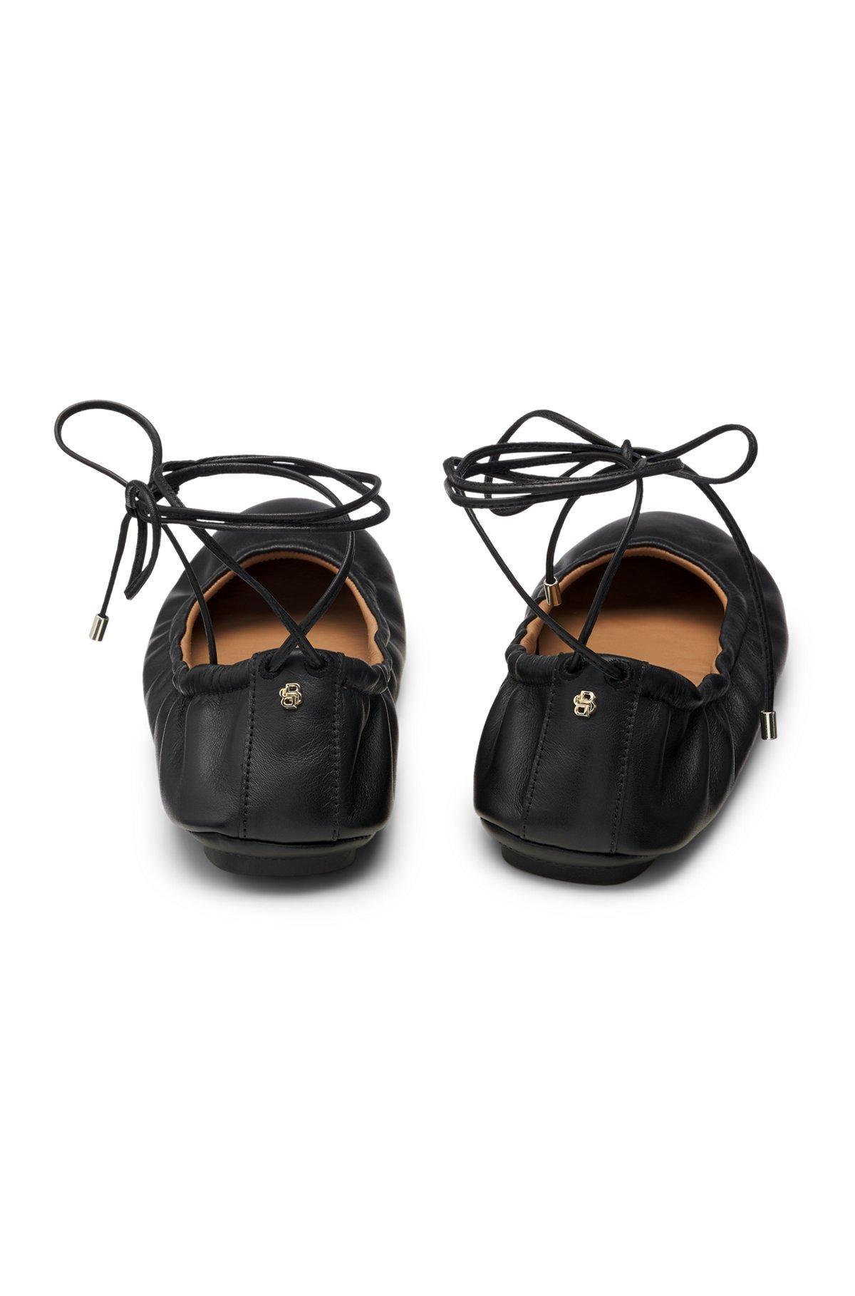 BOSS - Nappa-leather ballerina pumps with Double B monogram - Black Product Image