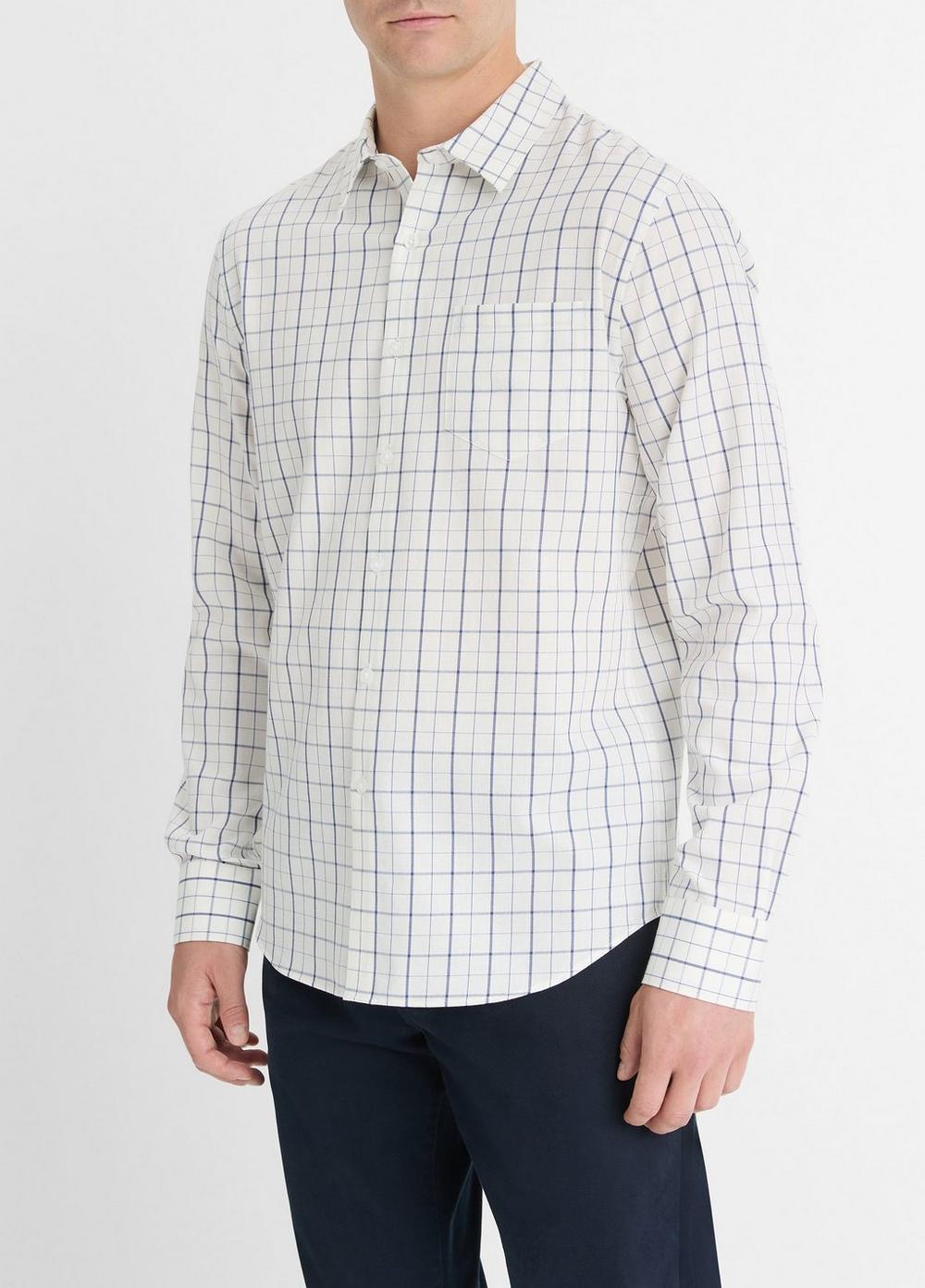Mens Barlow Plaid Cotton-wool Shirt, Pebble White/coastal Blue, Size S Vince Product Image