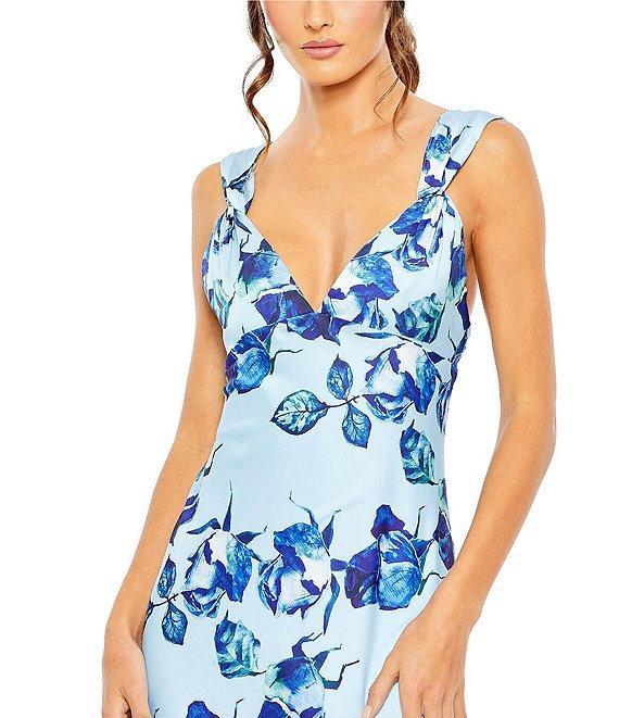 Mac Duggal Floral Print V-Neck Sleeveless Gown Product Image