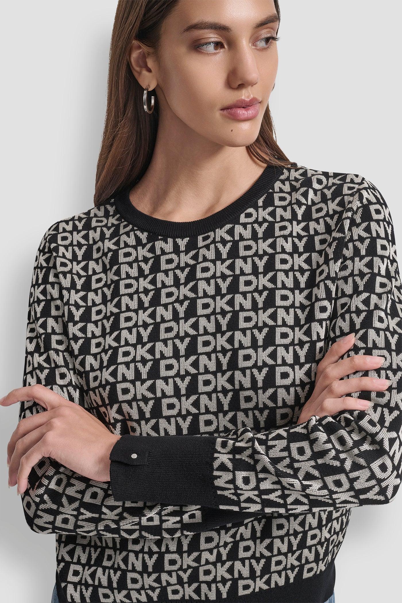 LONG SLEEVE CREW NECK LOGO SWEATER WITH CUFF SLIT Product Image