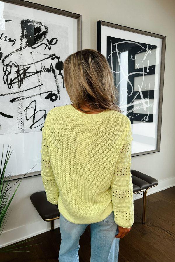 Cityscape Charm Knit Sweater Top in Neon Yellow Product Image