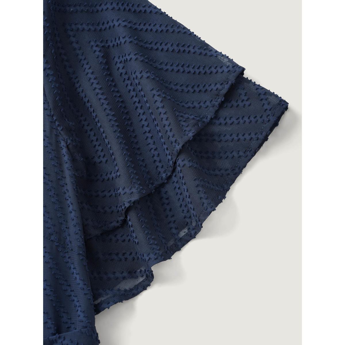 Plus Size Texture Tiered Ruffle Sleeve See Through Dress Navy Women Elegant Texture V-neck Half Sleeve Curvy BloomChic 22-24/3X Product Image