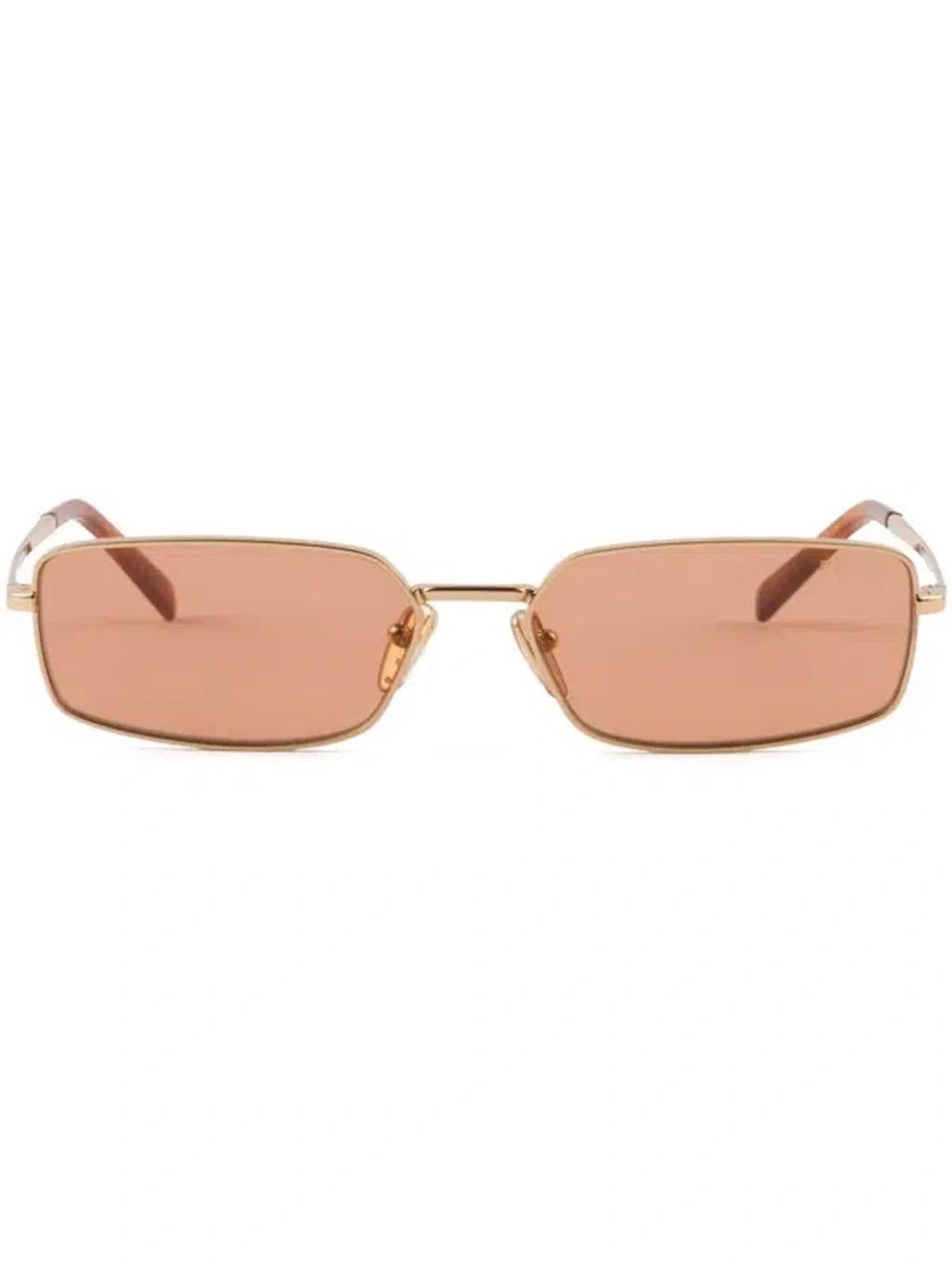 PRADA Thin Rectangle-frame Sunglasses In Gold Product Image