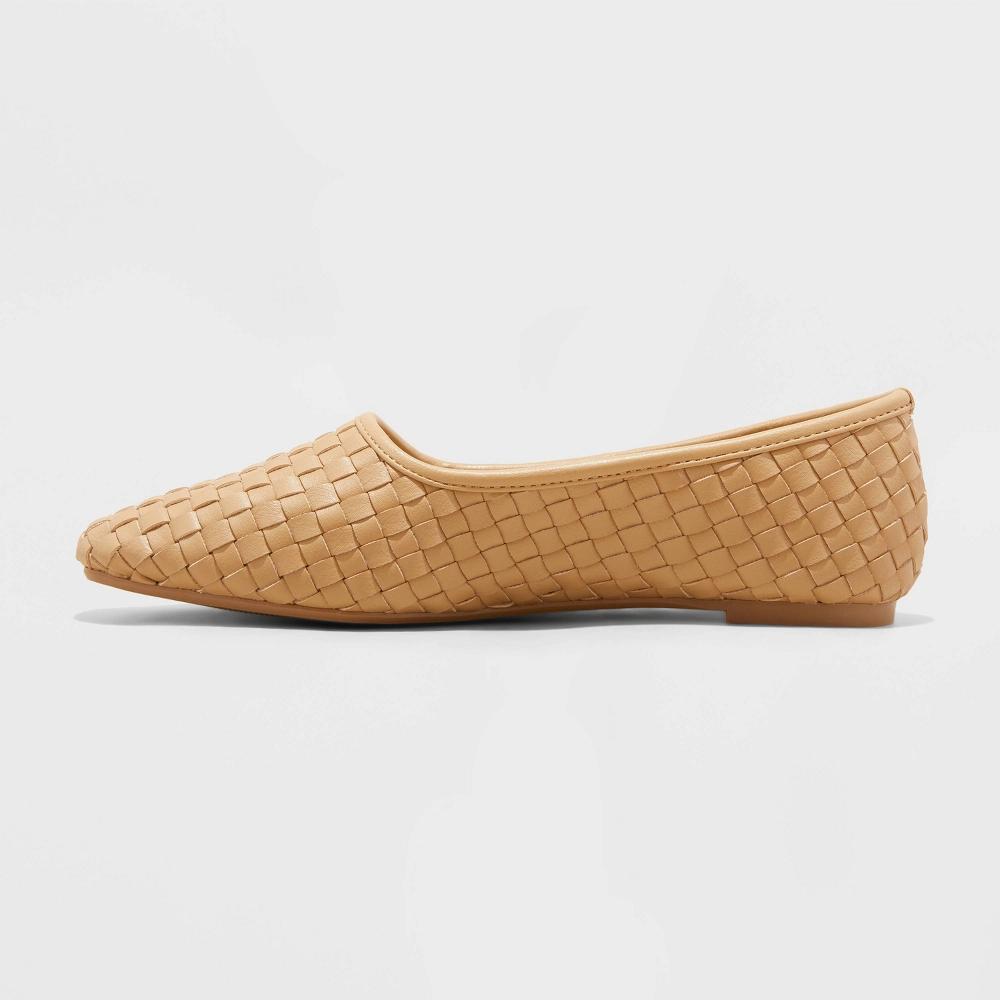 Womens Lorna Woven Ballet Flats - Universal Thread Tan 11: Cushioned Insole, Slip On, Square Toe Product Image