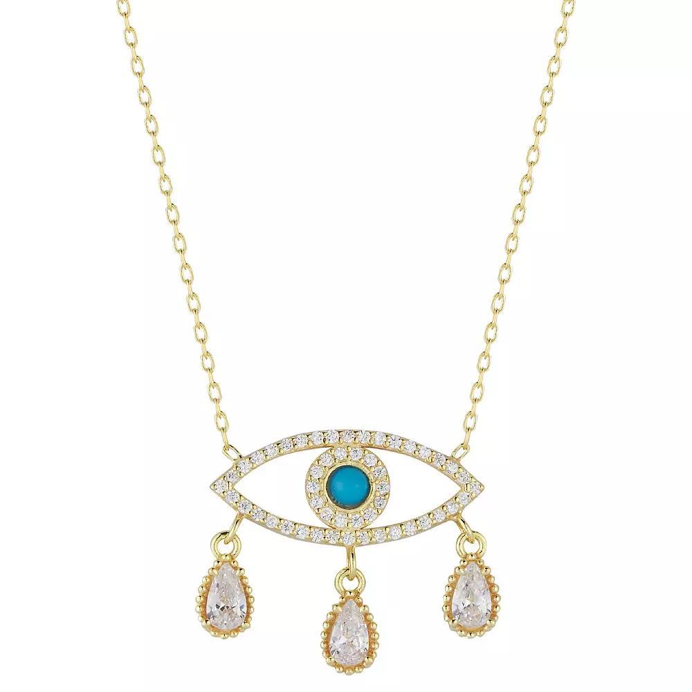 Sunkissed Sterling Sterling Silver Cubic Zirconia & Simulated Turquoise Evil Eye Drop Necklace, Women's, Size: 18", Gold Tone Product Image