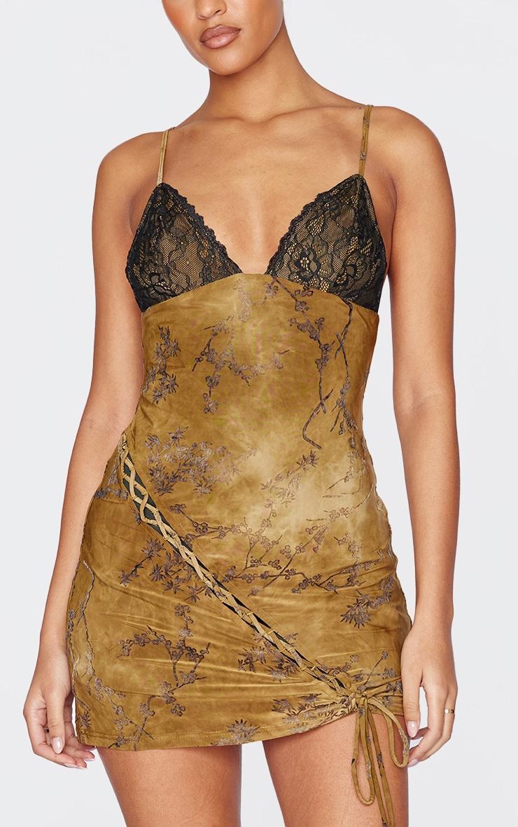 Tall Green Devore Lace Up Detail Mini Dress Product Image