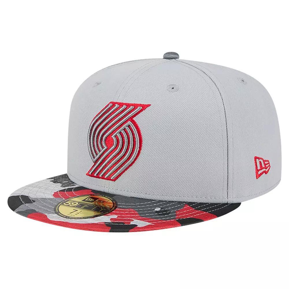 Men's New Era Gray Portland Trail Blazers Active Color Camo Visor 59FIFTY Fitted Hat, Size: 7 5/8, Grey Product Image