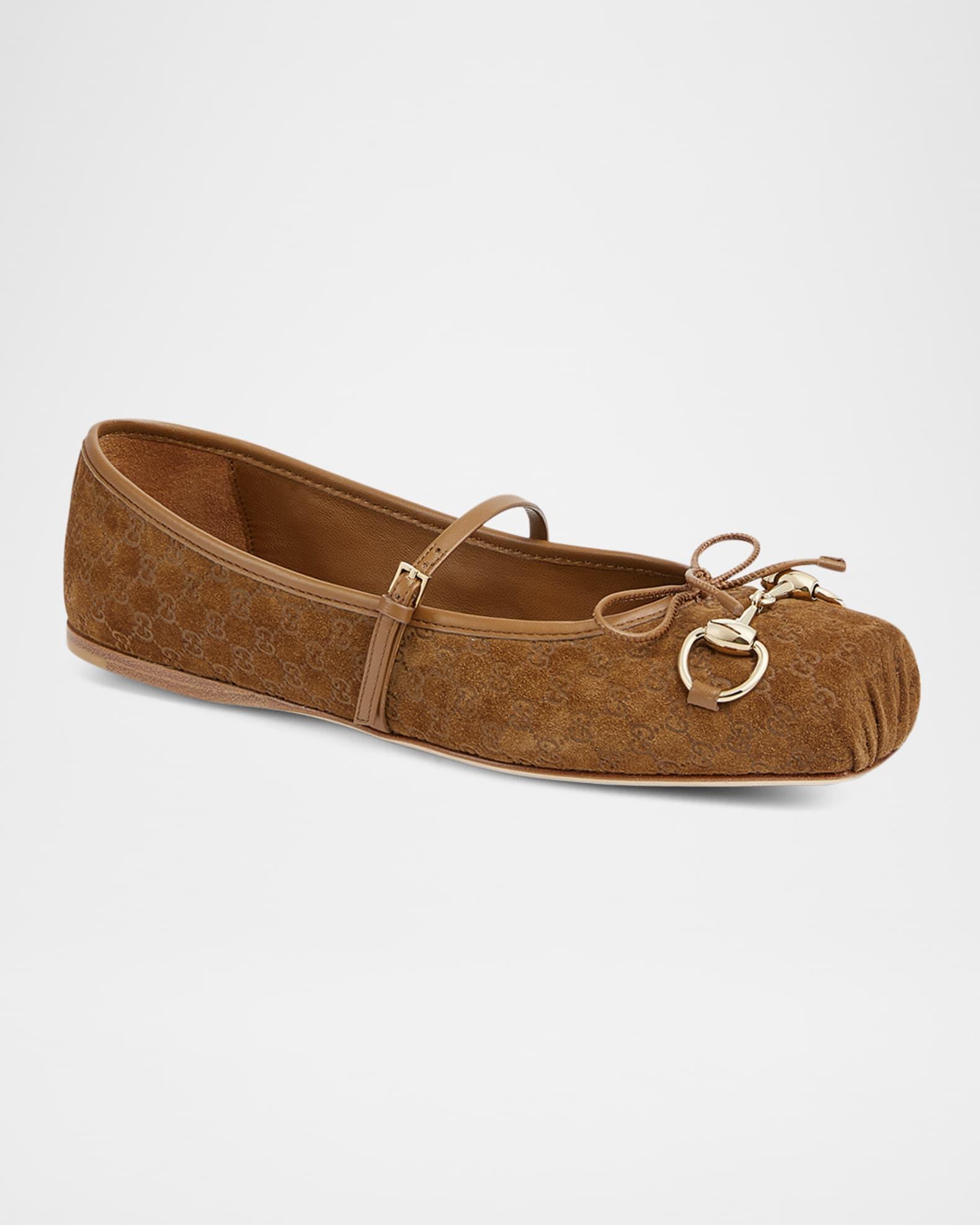 GG Suede Horsebit Mary Jane Ballerina Flats Product Image