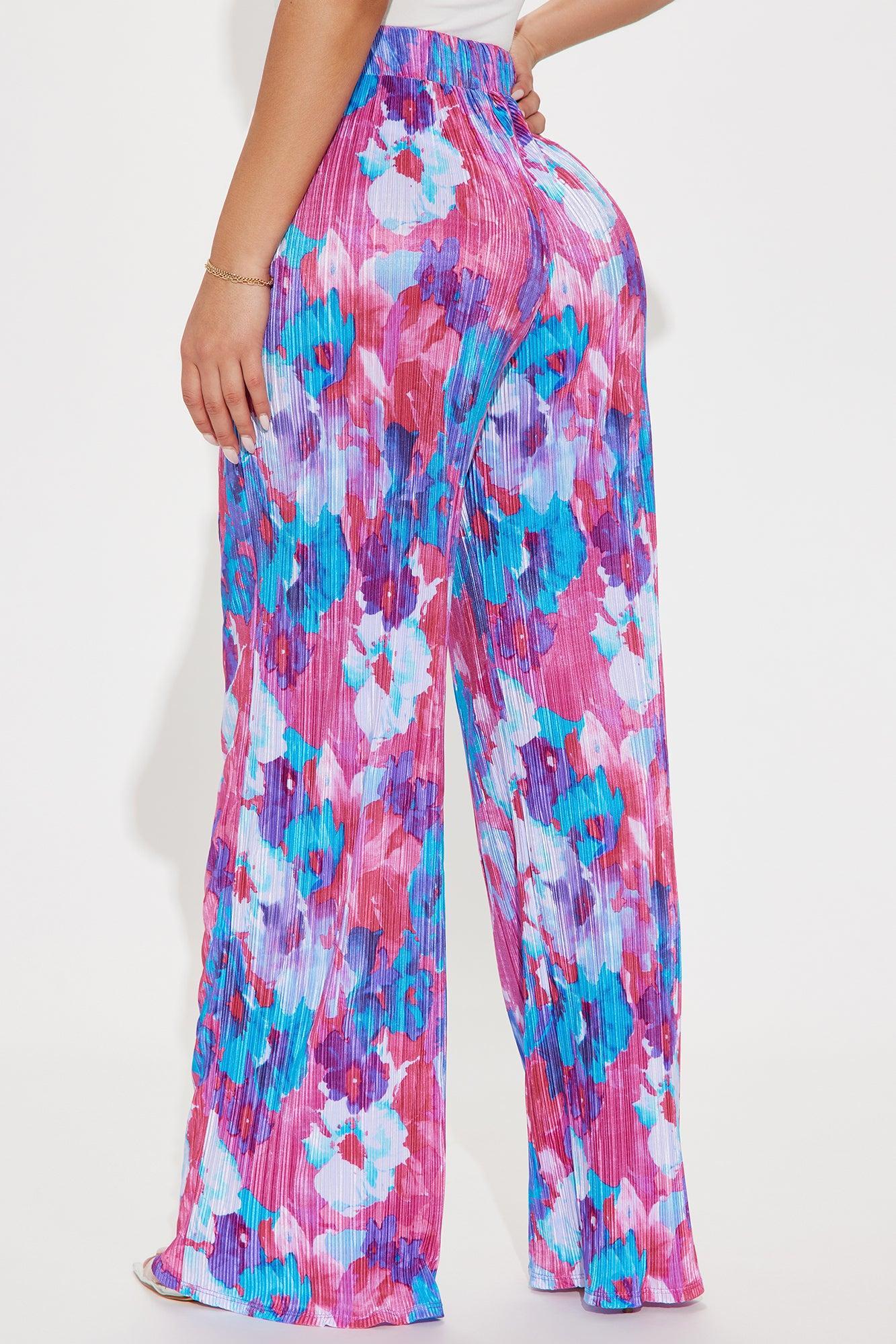 Sweet Like Flower Printed Plisse Pant - Magenta/combo Product Image