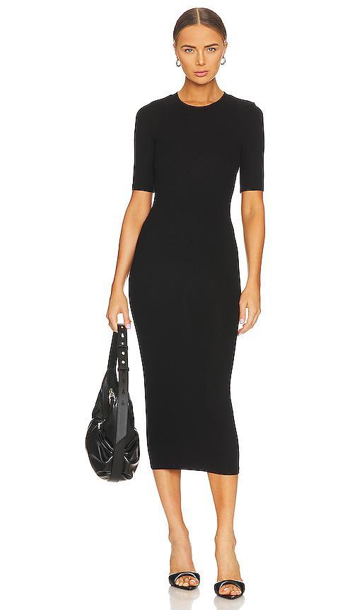 Silk Rib Half Sleeve Crew Midi Dress Product Image