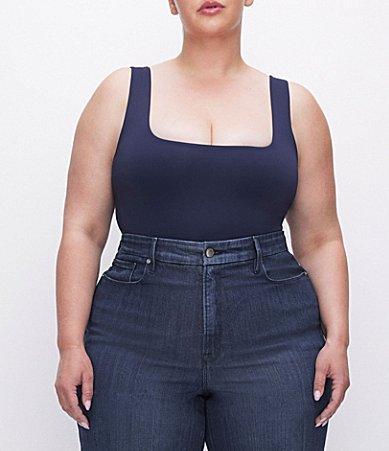 Good American Plus Size Scuba Knit Modern Square Neck Sleeveless Wide Strap Tank Bodysuit Product Image