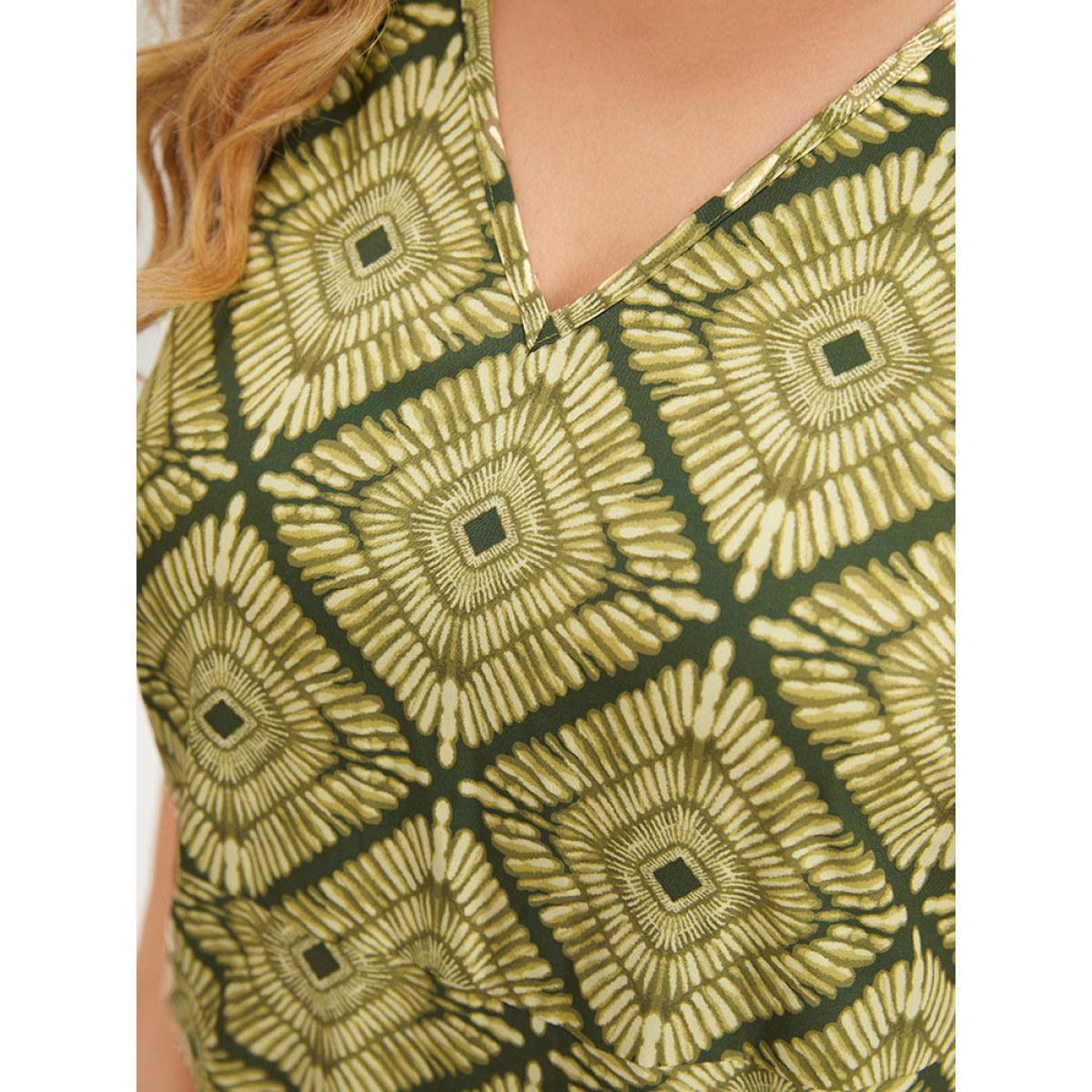 Plus Size Geometric Print Pocket Tank V Neck Dress Moss Women Vacation Printed V-neck Sleeveless Curvy Midi Dress BloomChic 18-20/2X Product Image