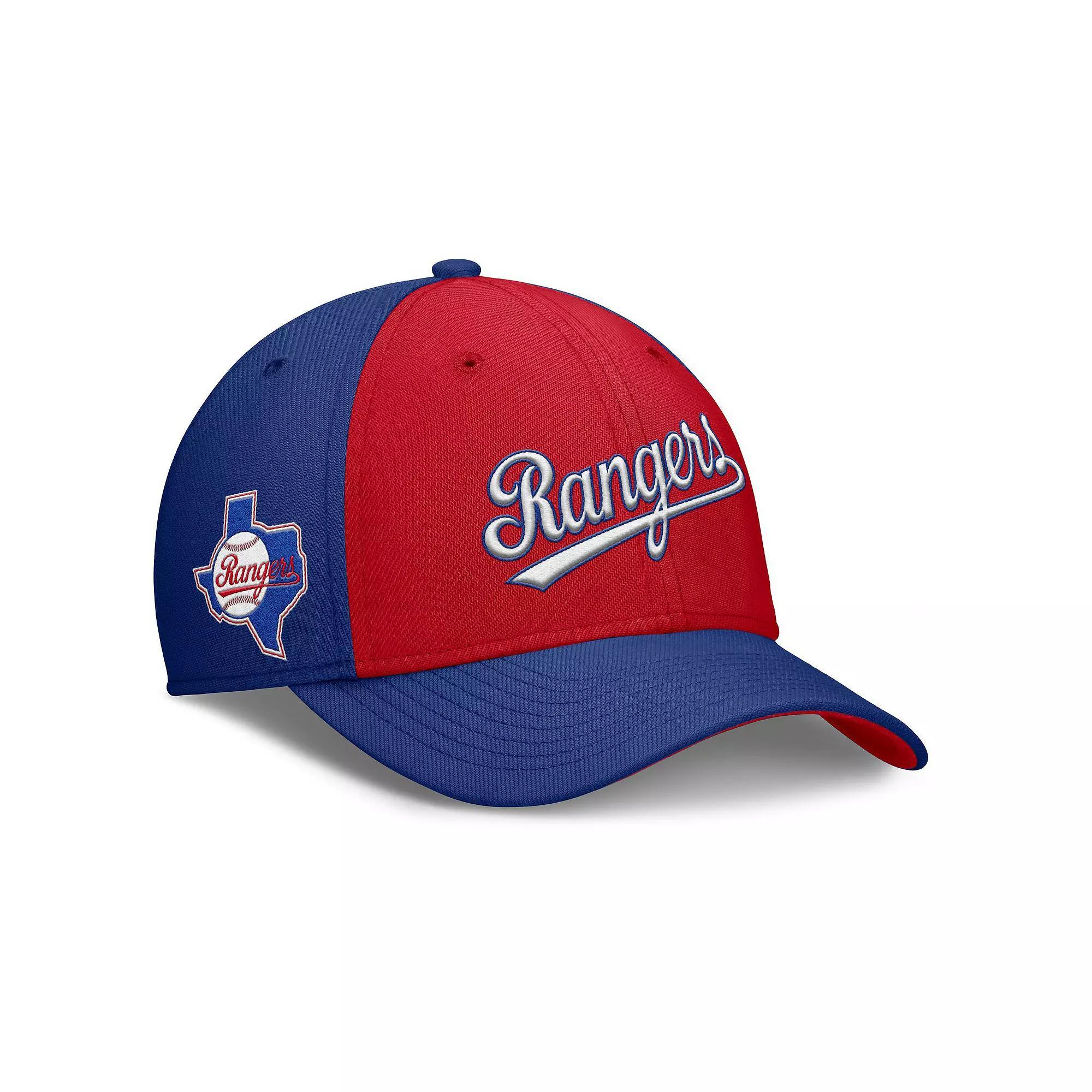 Men's Nike Royal/Red Texas Rangers Rise Swoosh Performance Flex Hat, Size: Small/Medium, Blue Product Image