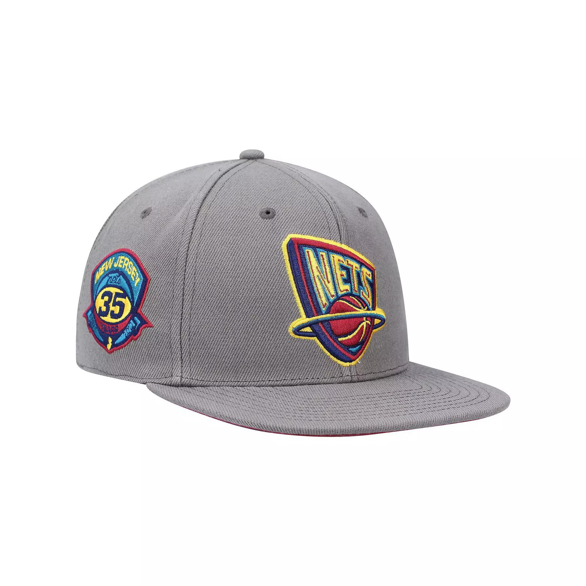 Men's Mitchell & Ness Charcoal New Jersey Nets Hardwood Classics 35 Years Carbon Cabernet Fitted Hat, Size: 7 1/2, Nba Charco Product Image