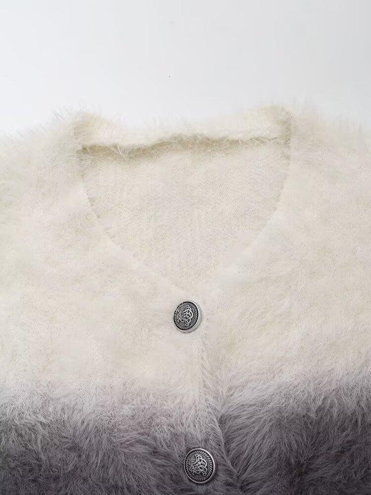 V-Neck Gradient Fluffy Cardigan Product Image