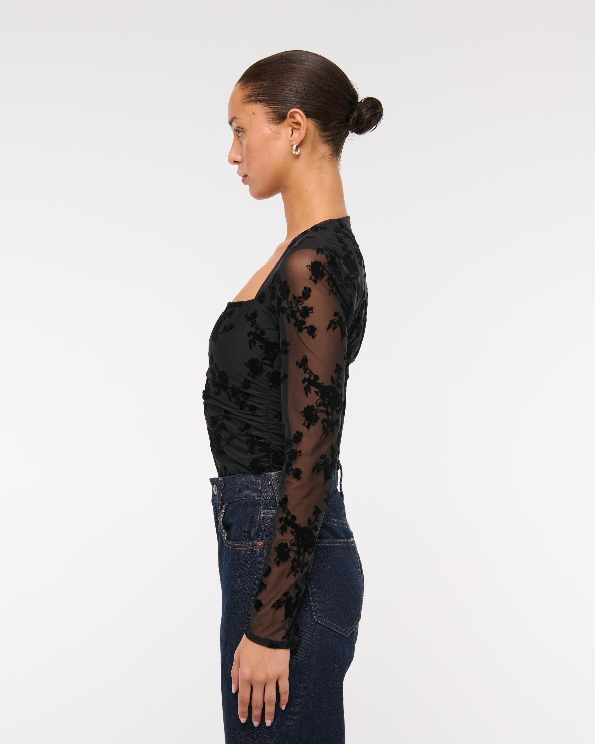 The A&F Ava Long-Sleeve Mesh Top Product Image