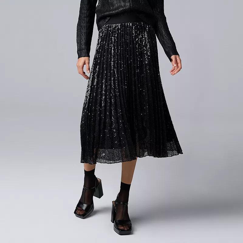 Petite Simply Vera Vera Wang Pleated Sequin Midi Skirt, Women's, Size: XXL Petite, Black Sequin Product Image
