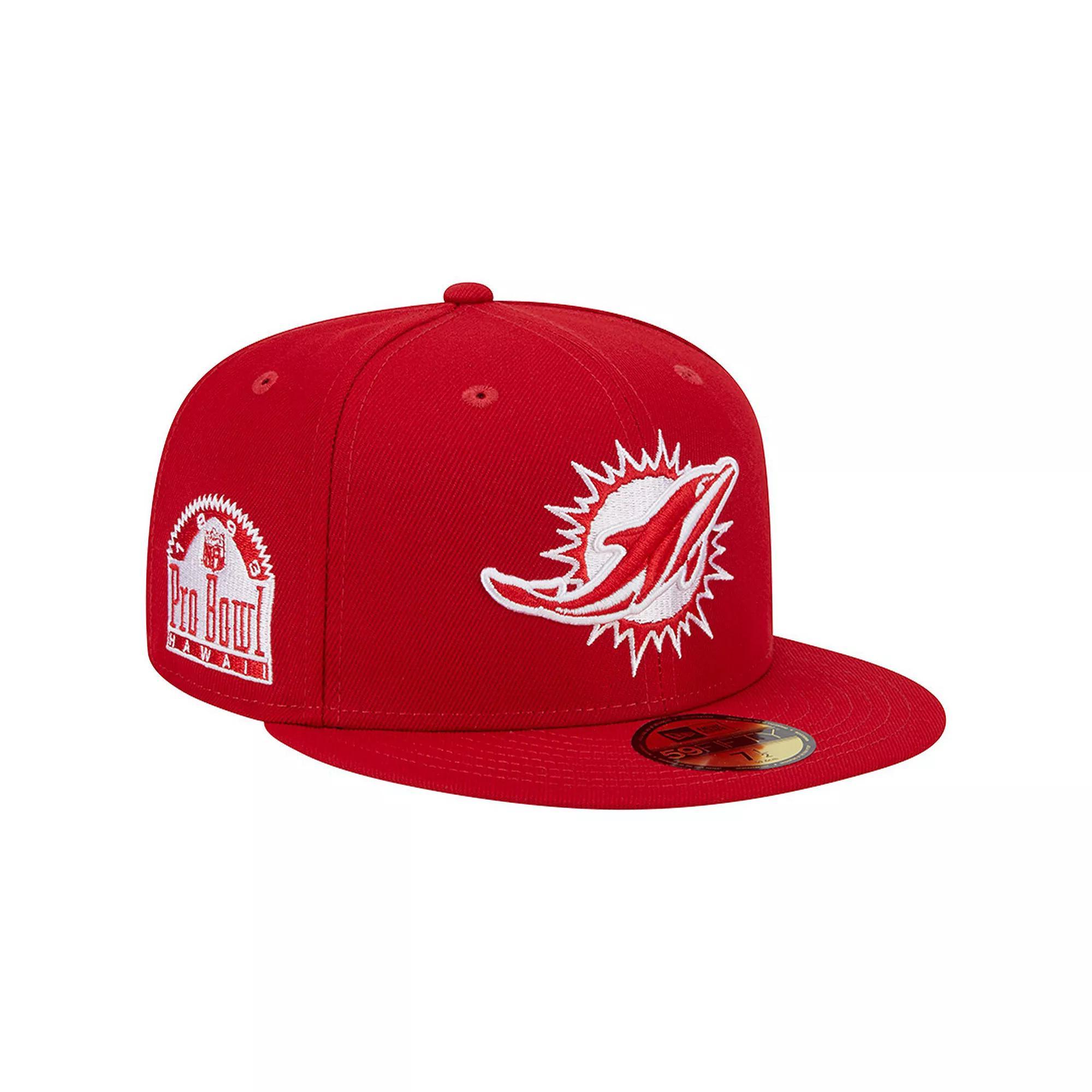 Men's New Era Scarlet Miami Dolphins 1993 Hawaii Pro Bowl Main Patch 59FIFTY Fitted Hat, Size: 7 1/4, Red Product Image