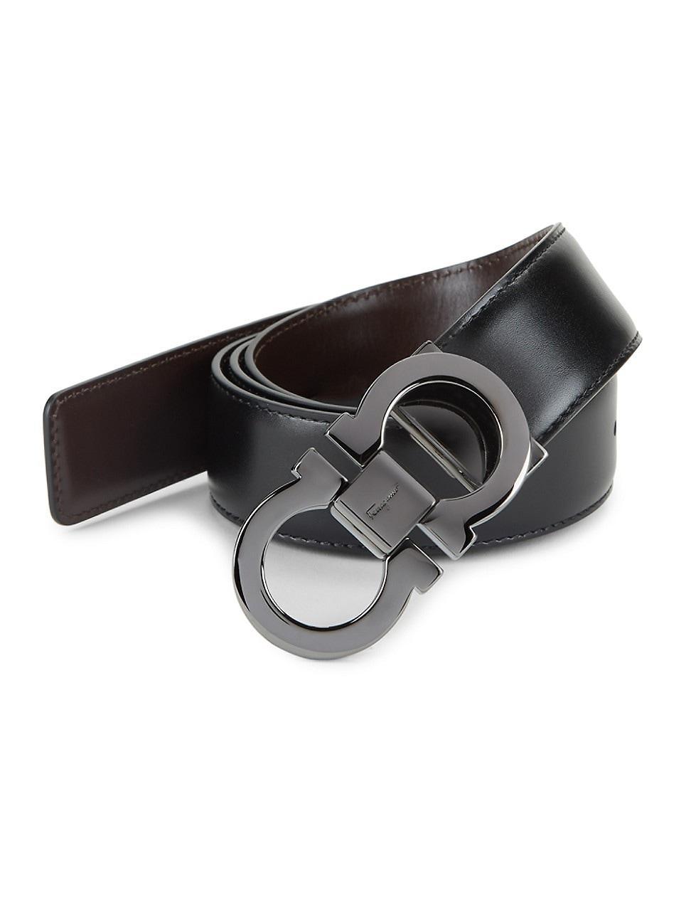 Mens Reversible Leather Double-Gancio Belt Product Image