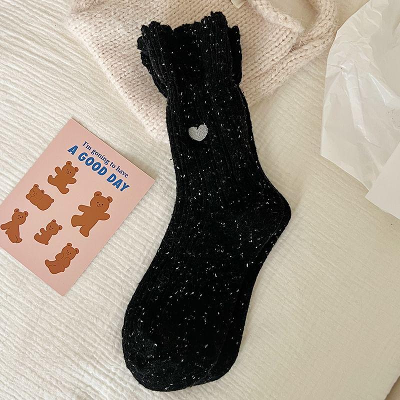 Heart Embroidered Ribbed Socks / Set Product Image