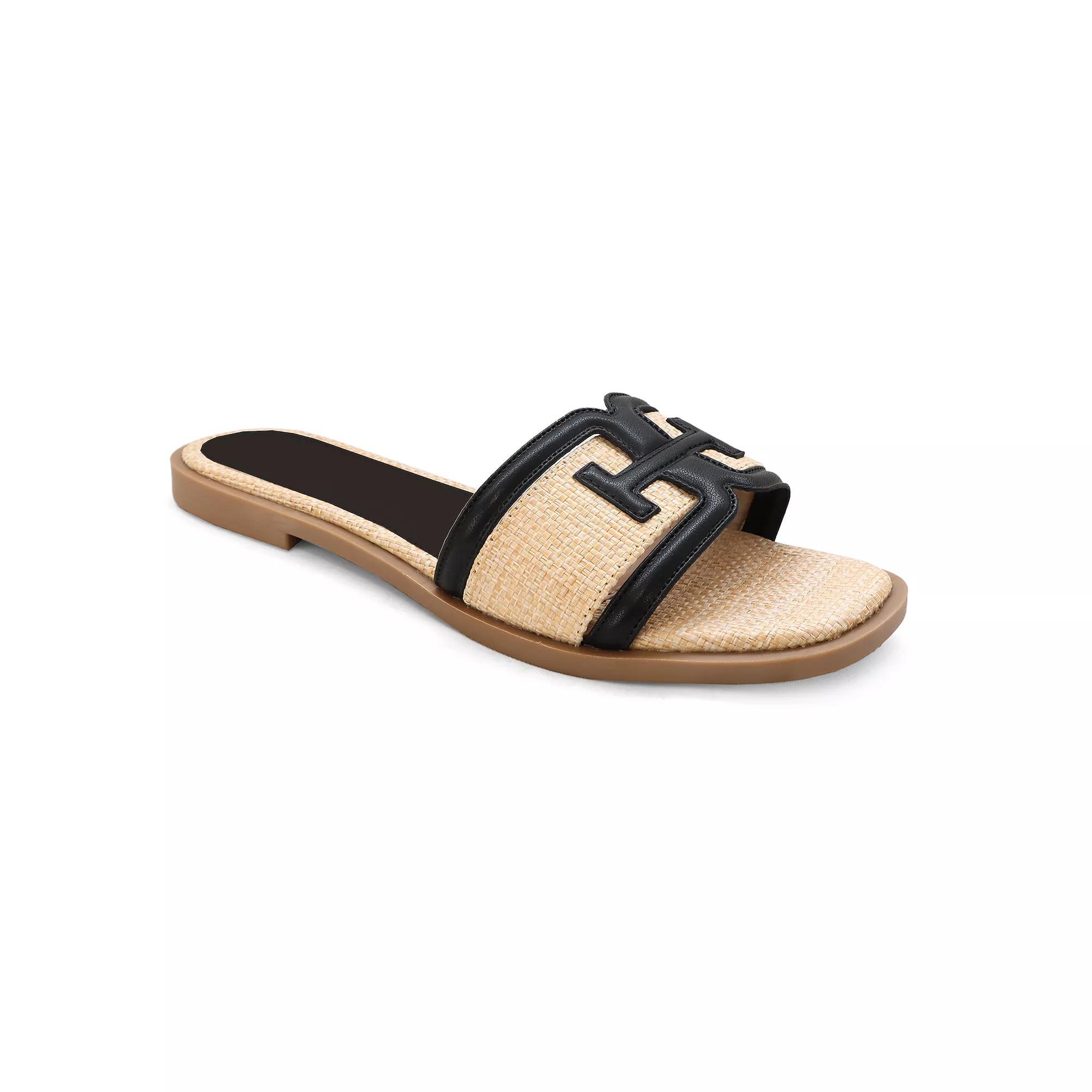 Yoki Slide Raffia H-Band Upper Women's Sandals, Size: 7.5 Medium, Black Product Image