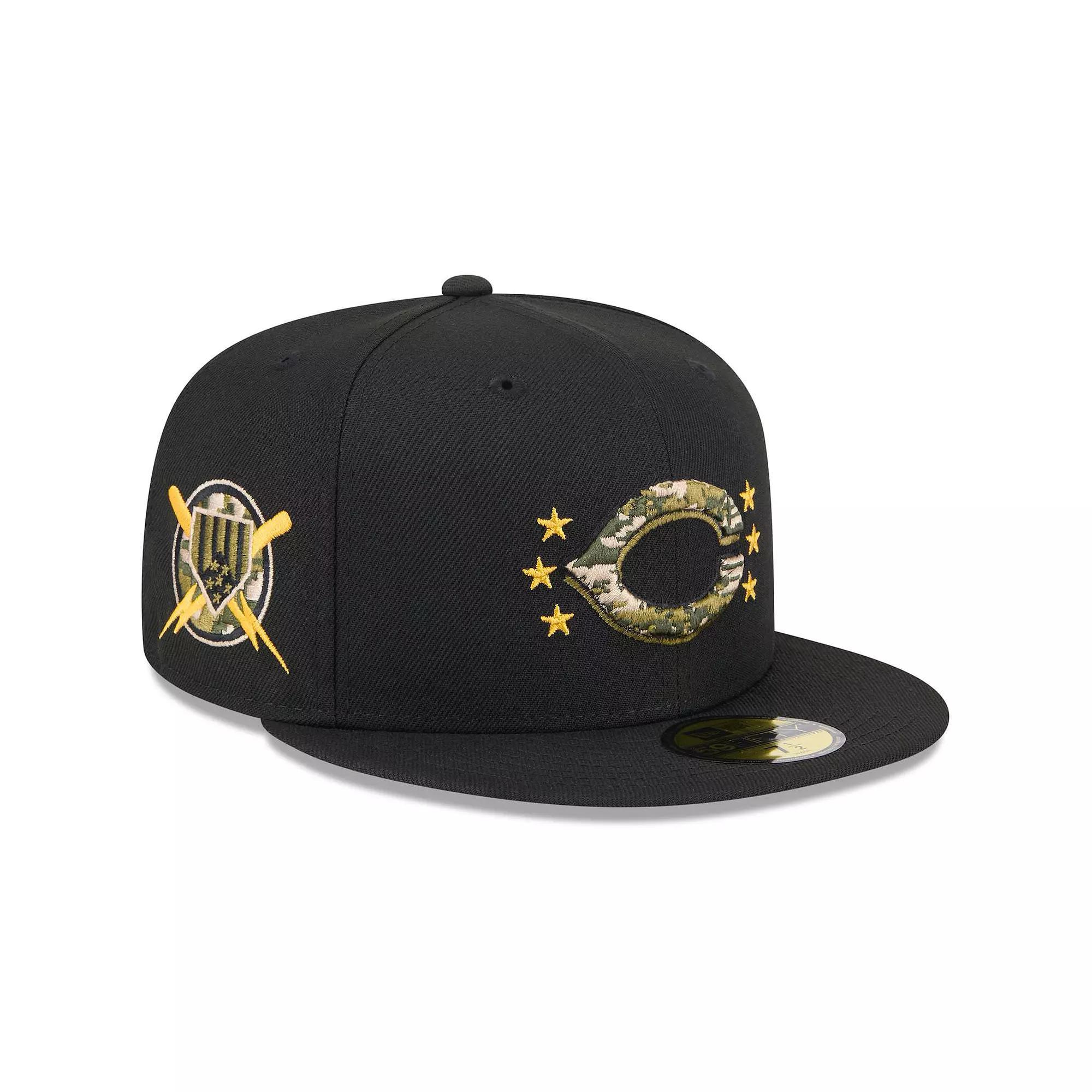 Men's New Era  Black Cincinnati Reds 2024 Armed Forces Day On-Field 59FIFTY Fitted Hat, Size: 7 1/8, Red Black Product Image