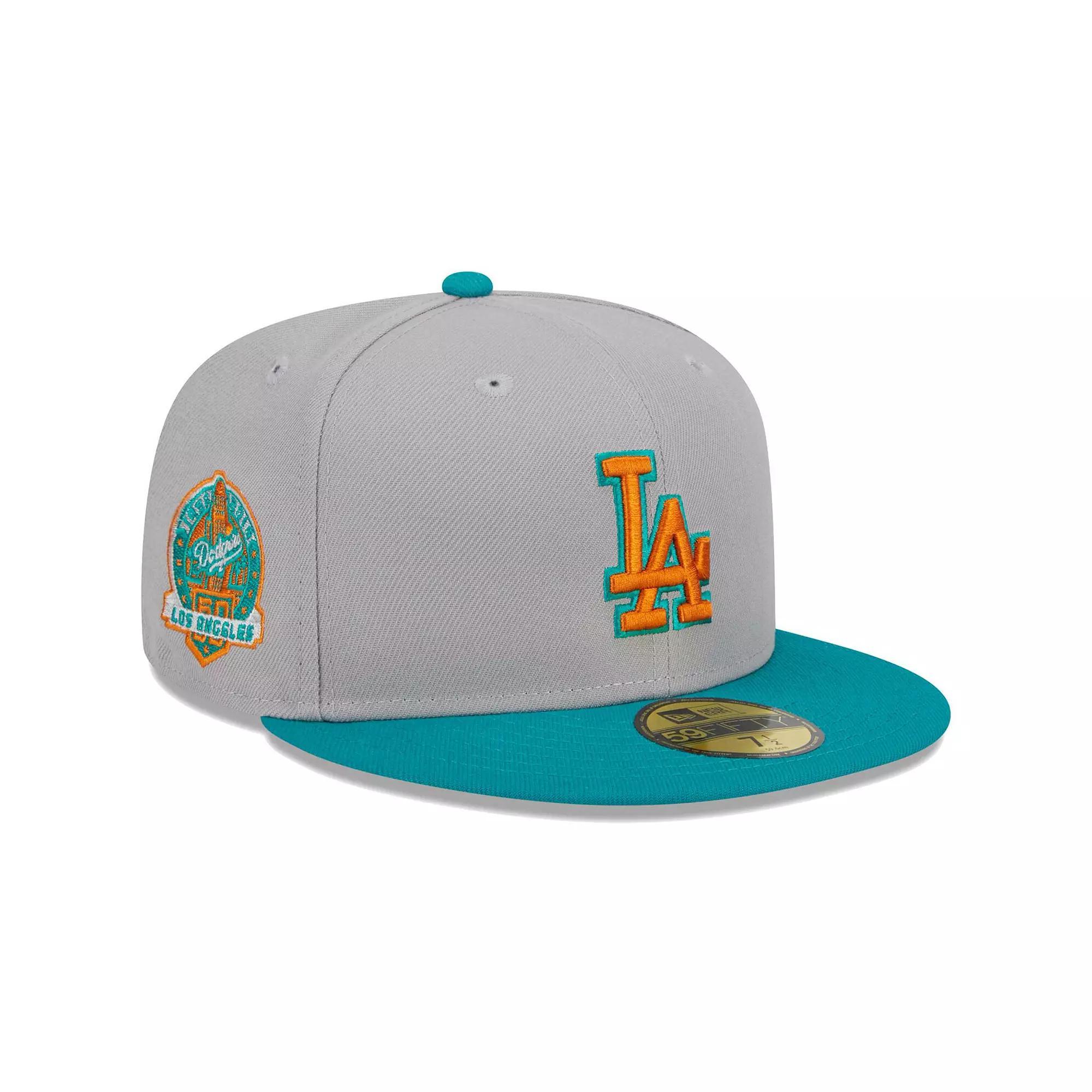 Men's New Era Gray/Teal Los Angeles Dodgers  59FIFTY Fitted Hat, Size: 7 3/4, Grey Product Image