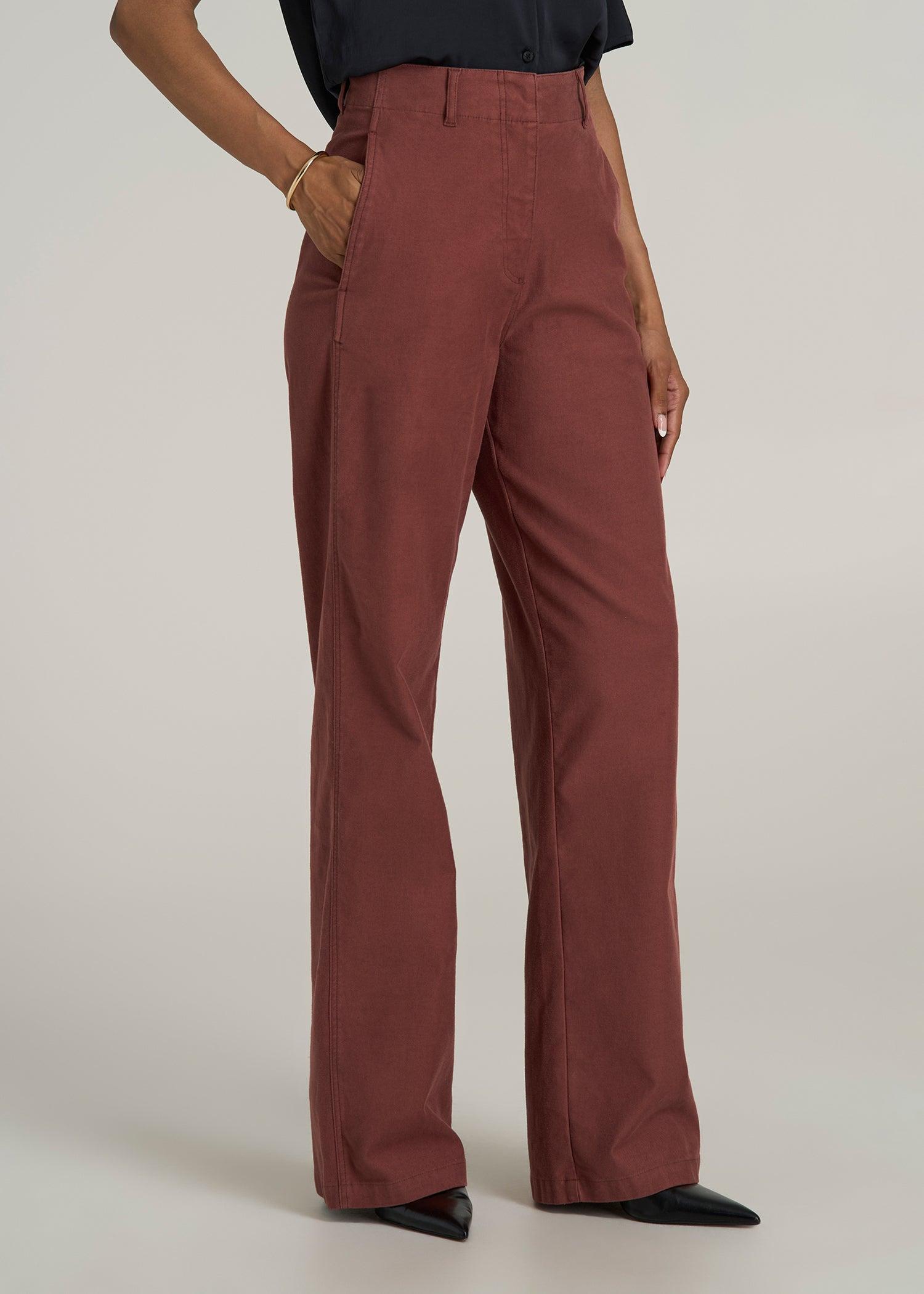 High-Rise Wide-Leg Flat-Front Chino Pants for Tall Women in Intense Rust Product Image