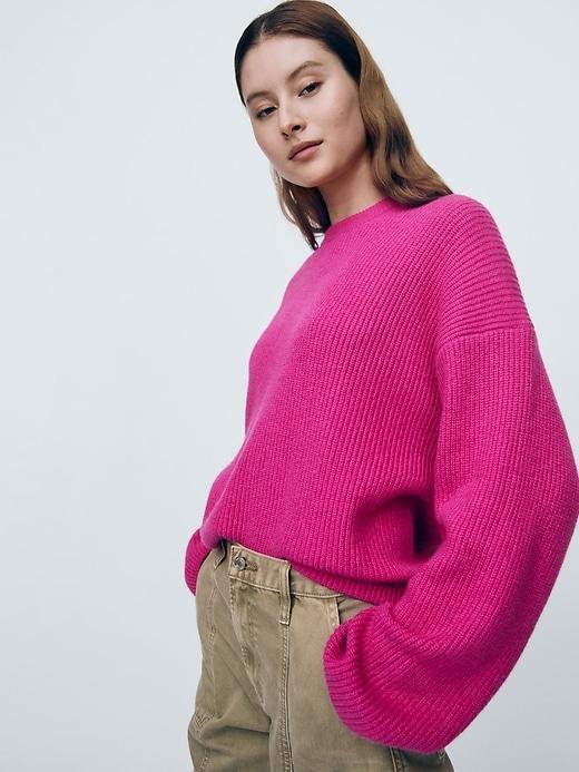 CashSoft Shaker-Stitch Crewneck Sweater Product Image