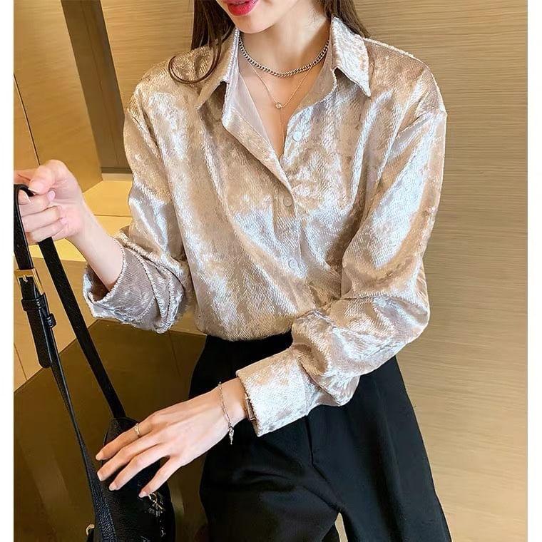 Long-Sleeve Sequin Shirt Product Image