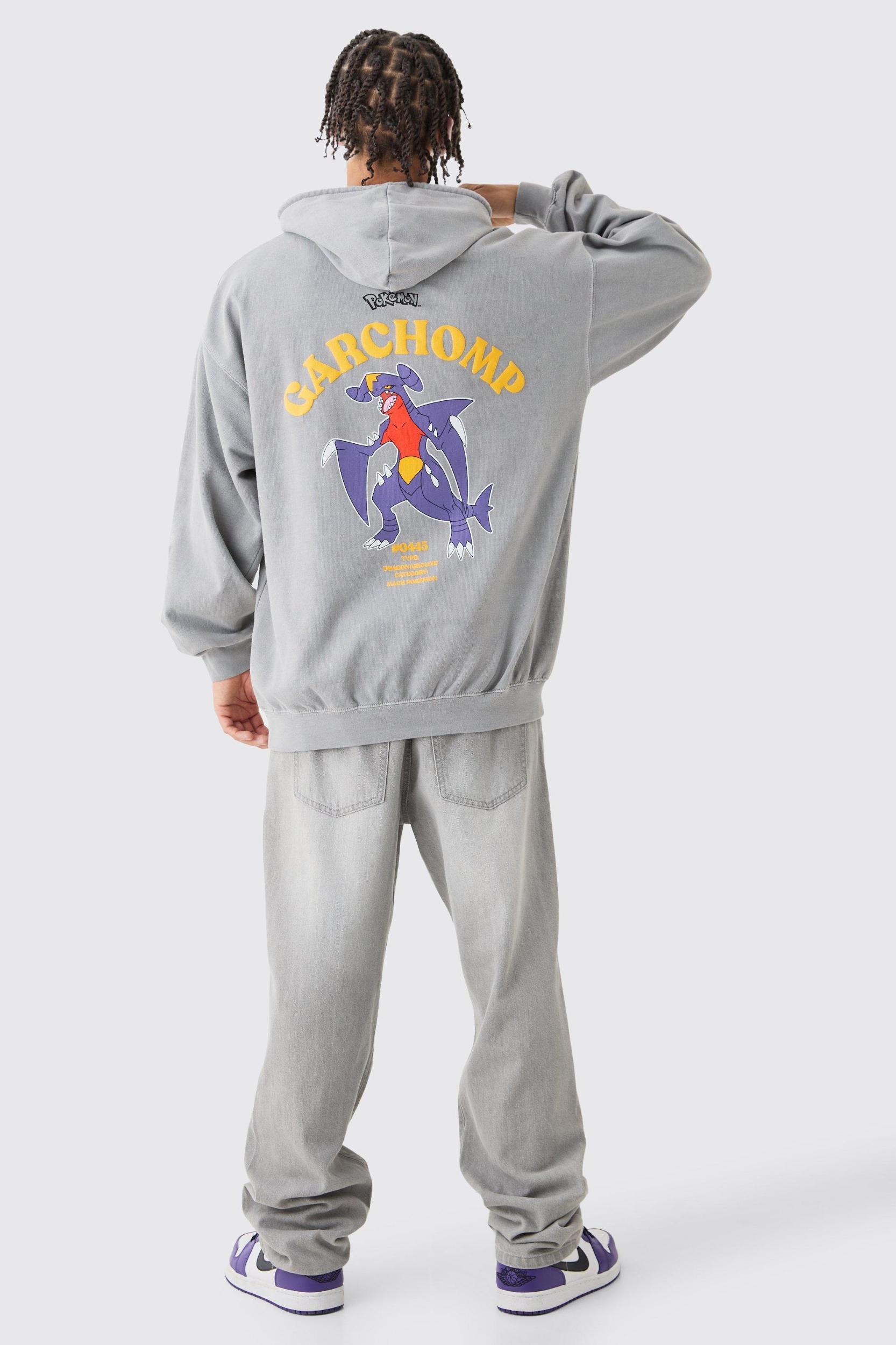 Oversized Washed Pokemon Garchomp License Hoodie | boohooMAN USA Product Image
