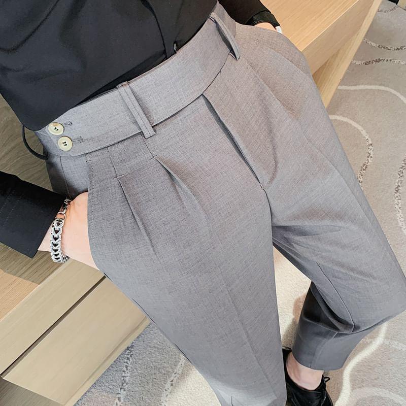 Mid Rise Plain Cropped Tapered Dress Pants Product Image