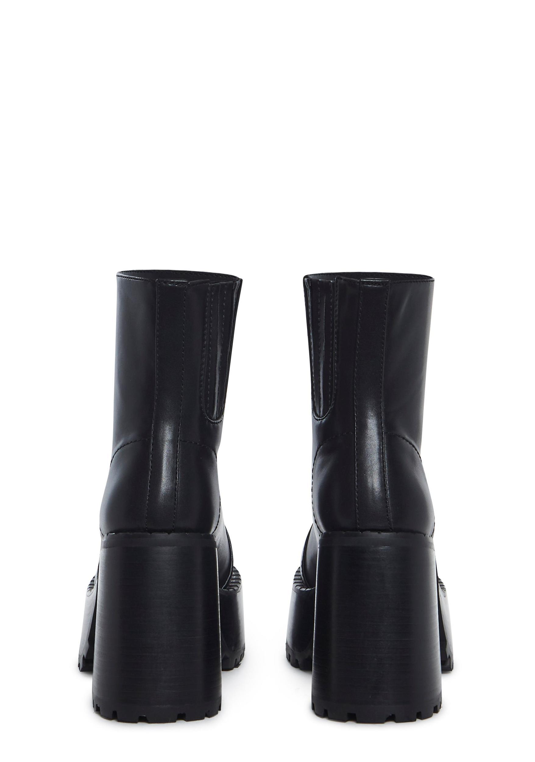 Current Mood Vegan Leather Platform Boots With Center Zipper - Black Product Image