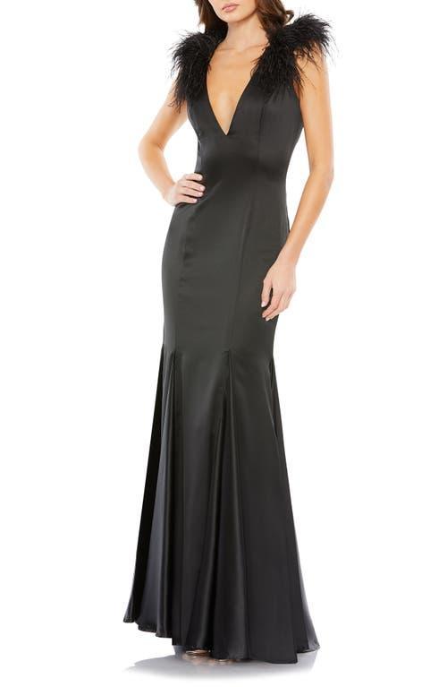 Womens Feather-Embellished Sheath Gown Product Image