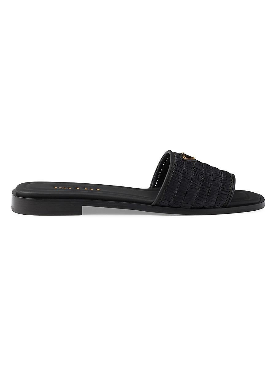Womens Leather Slides with Crochet Details Product Image