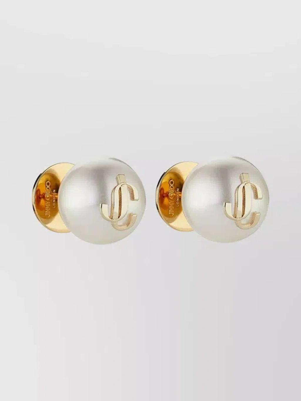 JIMMY CHOO Gold-finish Metal Jc Pearl Stud Earrings Accessories In White Product Image