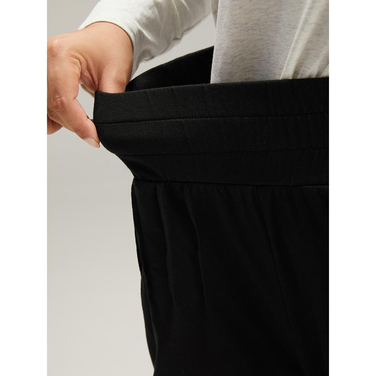 Solid Shirred Pocket Harem Sweatpants Black Plus Size Women Casual Dailywear Tummy control 28/5X Bloomchic Product Image