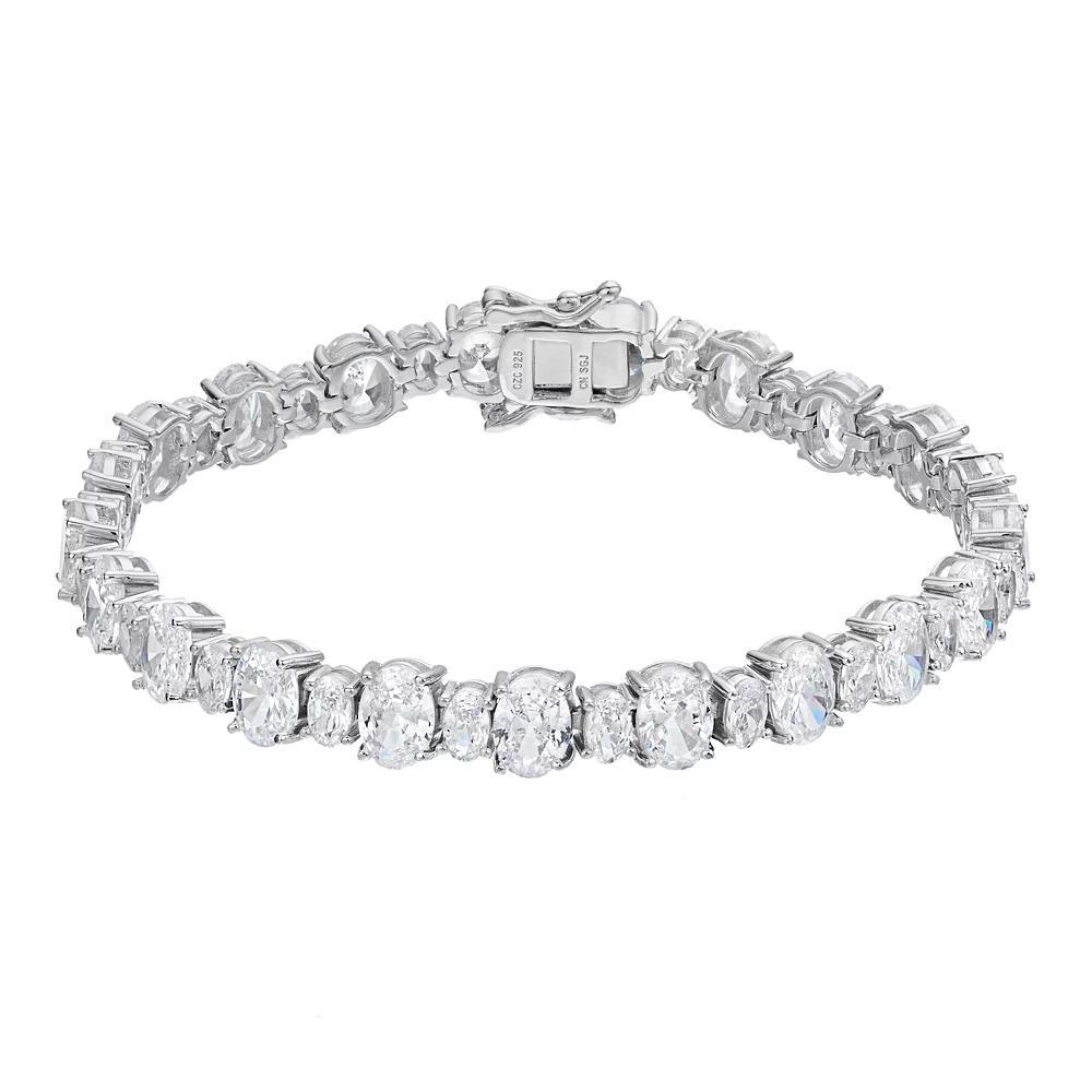 Sterling Silver Oval Cubic Zirconia Tennis Bracelet, Womens White Product Image