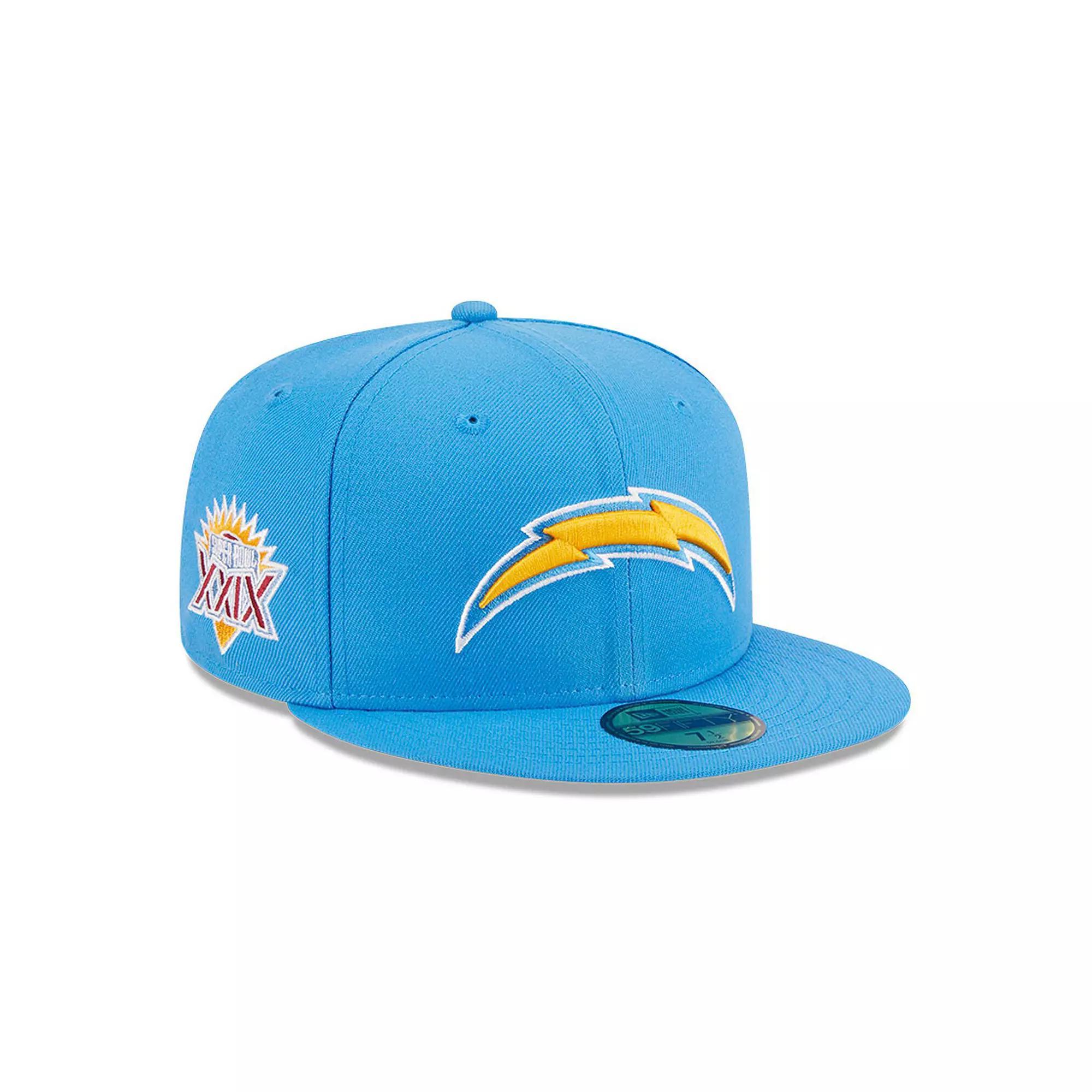 Men's New Era Powder Blue Los Angeles Chargers Main Patch 59FIFTY Fitted Hat, Size: 7 1/2, Light Product Image