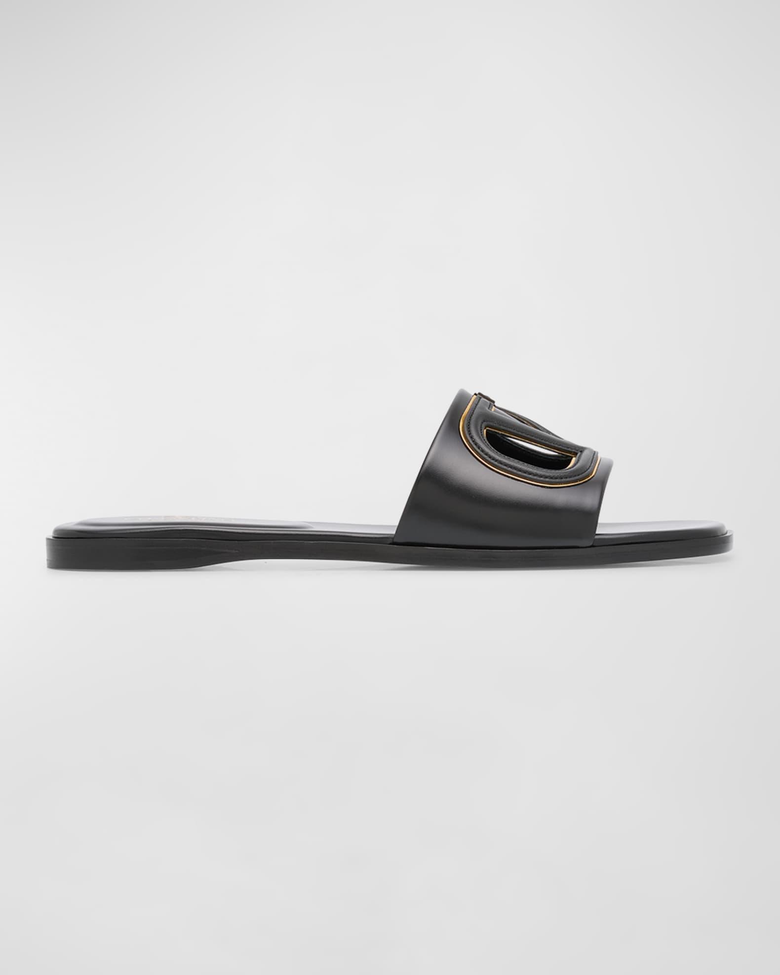 VLogo Leather Cutout Flat Slide Sandals Product Image