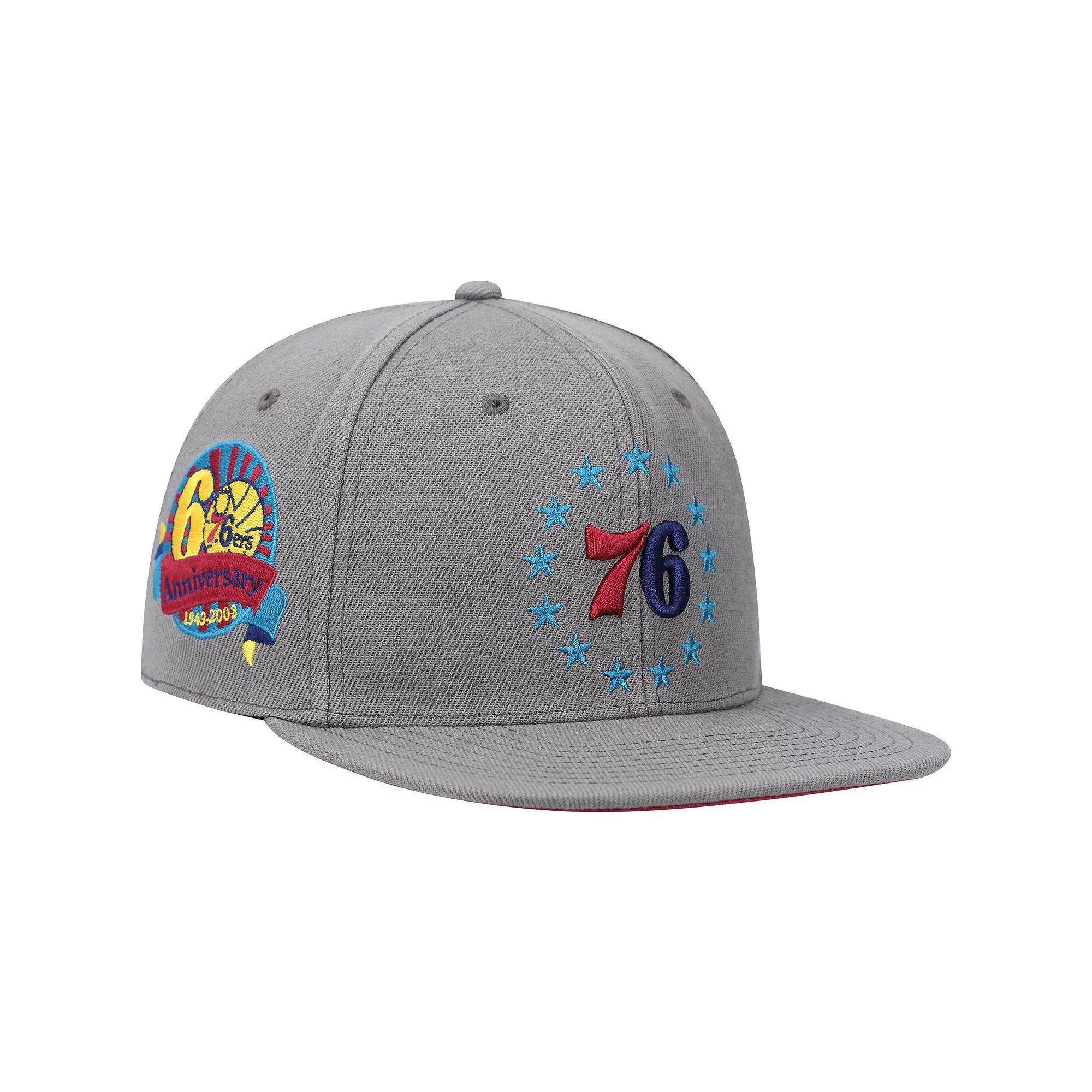 Men's Mitchell & Ness Charcoal Philadelphia 76ers Hardwood Classics 60th Anniversary Carbon Cabernet Fitted Hat, Size: 7 1/4, 76r Charco Product Image